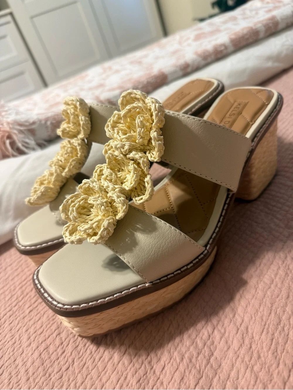Kelsi Dagger Cream Braided-Accent Platform Sandals size 8.5